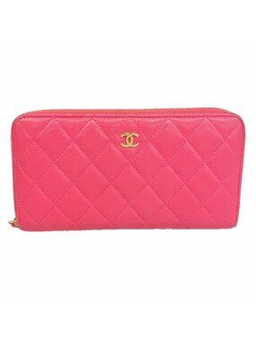 Chanel Wallet Quilted Caviar Leather Pink Gold